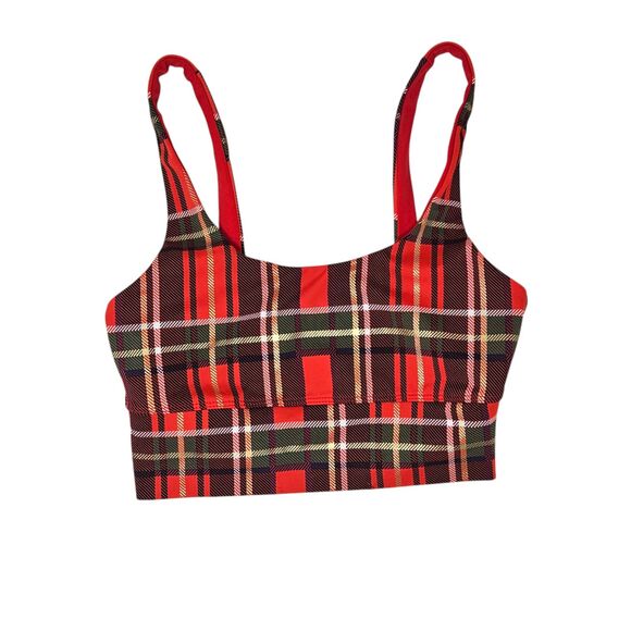 BEACH RIOT Leah Top Sports Bra Womens Small Plaid Print Unpadded Wireless - Picture 2 of 7